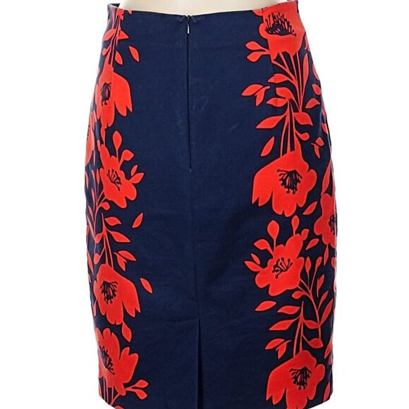 Anthropologie Boden Navy and Poppy Pencil Skirt - Picture 4 of 8
